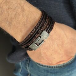 Alternative view of Stoere Heren Wikkelarmband van Leer – Met Naam of Tekst gegraveer
