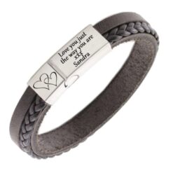 Leren Armband met Gravure – Bruin & Zwart | Handgemaakt