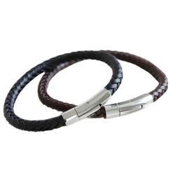 Stoere Gevlochten Leren Armband met Gravure