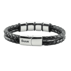 Alternative view of Stoere Leren Heren Armband – Met Gegraveerde Ringetjes