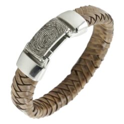 Gevlochten PU-Leren Armband met Vingerafdruk – Uniek Herinneringssieraad