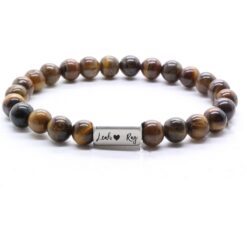 Unieke Natuursteen Armband met Gegraveerde RVS Kraal – Handgemaakt Cadeau
