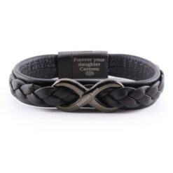 Leren Armband met Zwart Infinity Symbool en sluiting– Gepersonaliseerd