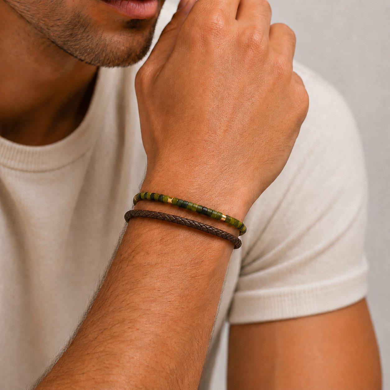 Trendy Armband voor Heren – Natuursteen met Trekkoordsluiting - Afbeelding 2